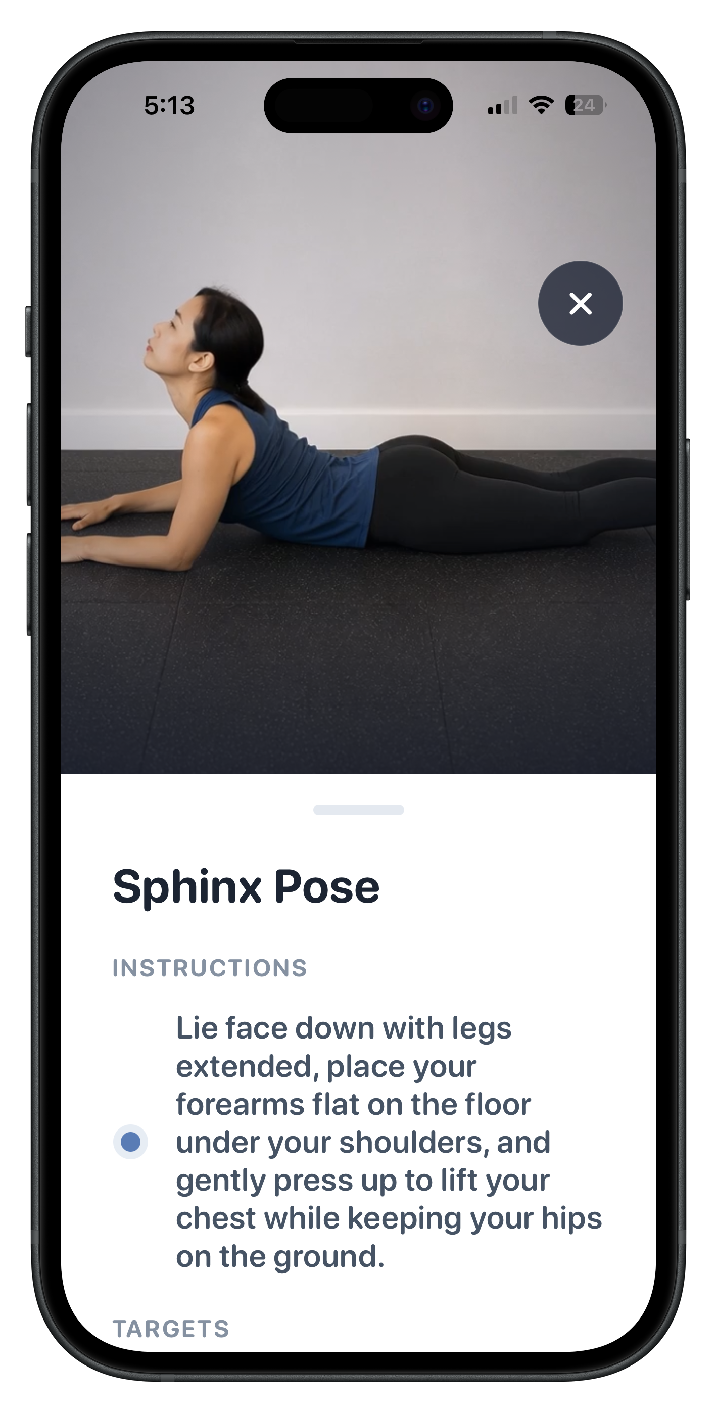 Body Fix guided stretch session with demo illustration on iPhone